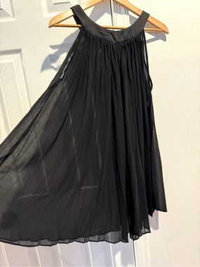 Vintage Sheer Halter Black Pleated Dress Women Y2K Babydoll Romantic Goth Mini M